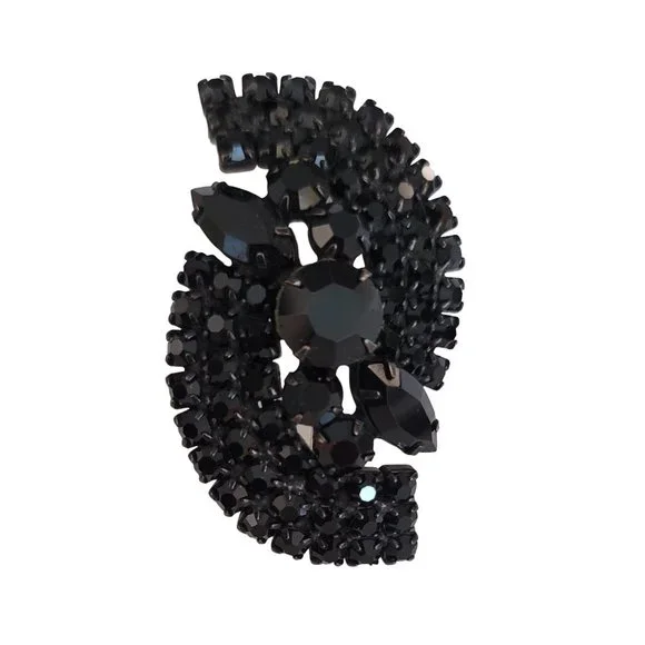 Black Prong Set Rhinestone S Mourning Style Japanned Brooch Pin K815